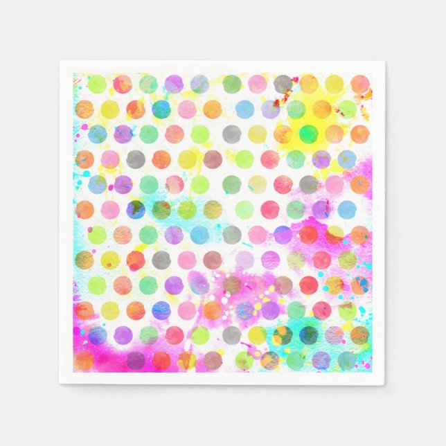 colourful vibrant watercolour splatters polka dots napkin (Front)