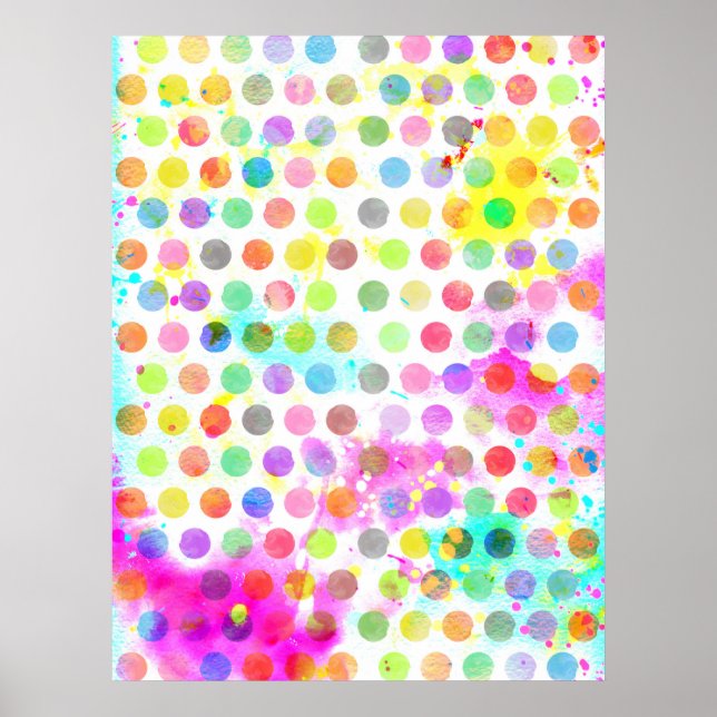 colourful vibrant watercolour splatters polka dots poster (Front)