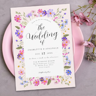 Colourful Vibrant Wildflower Boho Pink Wedding Invitation