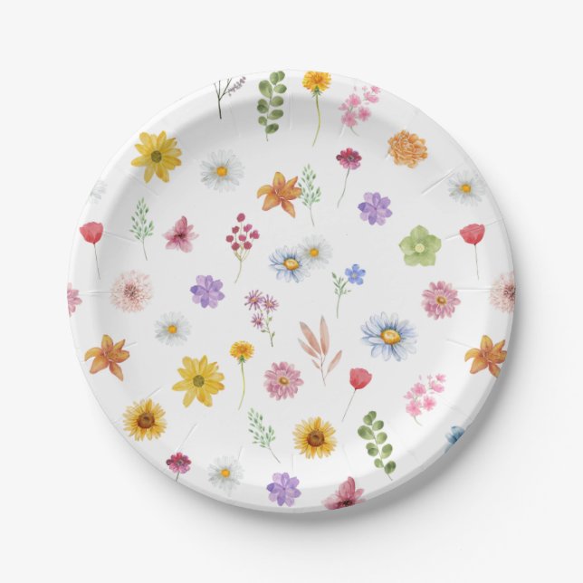 Colourful & Vibrant  Wildflowers Paper Plates (Front)