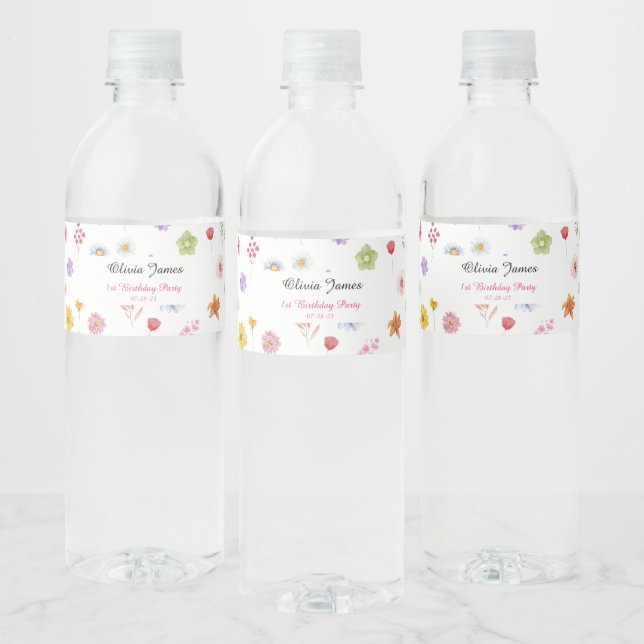 Colourful & Vibrant  Wildflowers Water Bottle Labe Label (Bottles)