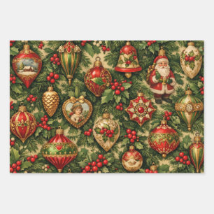 Colourful Victorian Christmas Ornaments on the Tre Wrapping Paper Sheet