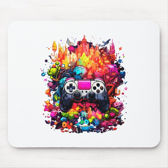 Colourful Video Game Controller Tie Dye Cool Gamer Mouse Mat (Front)