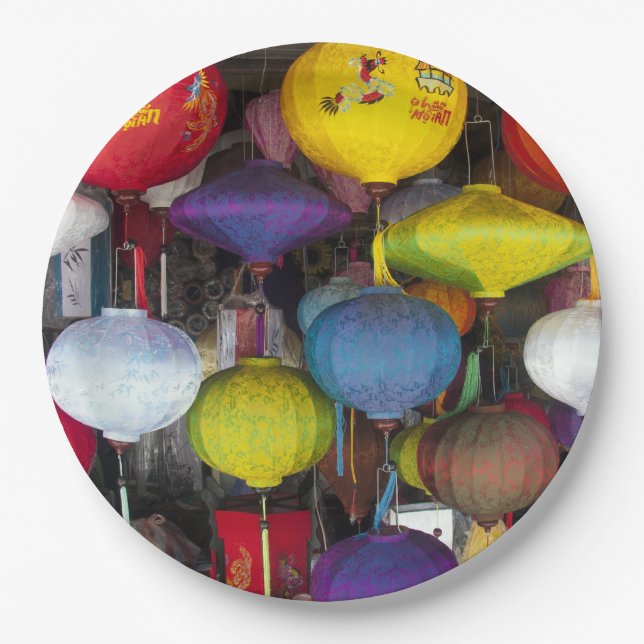Colourful Vietnamese hanging lanterns  Paper Plate (Front)