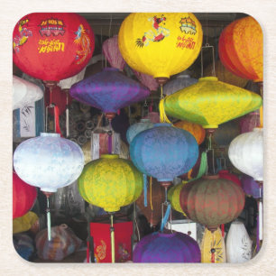 Colourful Vietnamese hanging lanterns  Square Paper Coaster