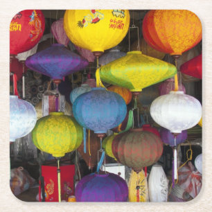 Colourful Vietnamese lanterns Square Paper Coaster