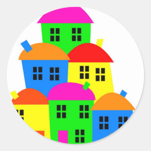 Colourful Village Classic Round Sticker