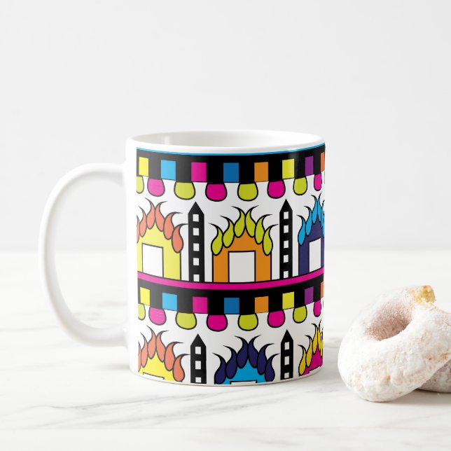 Colourful Village Houses Coffee Mug (With Donut)