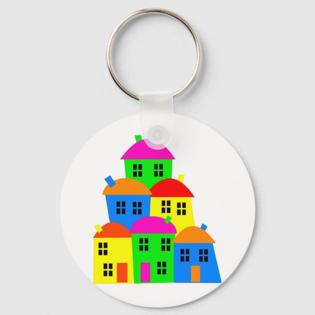 Colourful Village Key Ring (Front)