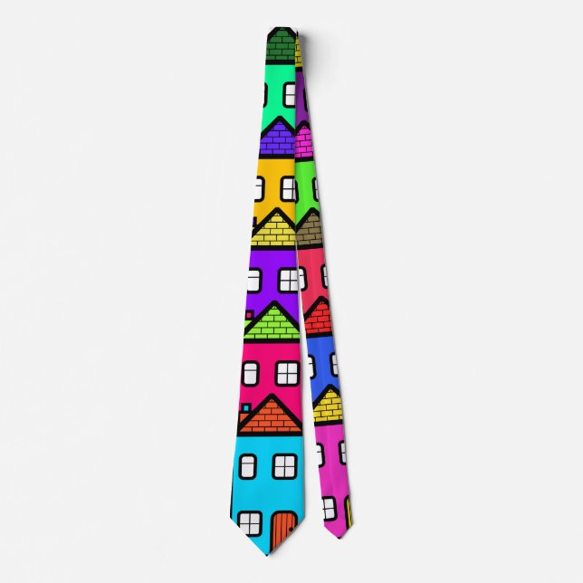 Colourful Village Moving House Real Estate Tie (Front)