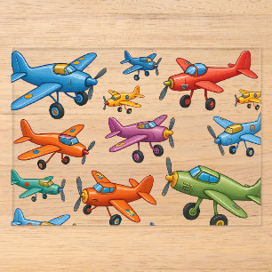 Colourful Vintage Aeroplanes Pattern – Retro Aviat Acrylic Invitations