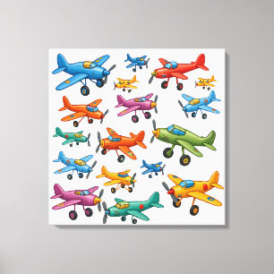 Colourful Vintage Aeroplanes Pattern – Retro Aviat Canvas Print