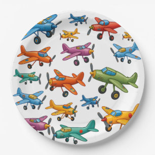 Colourful Vintage Aeroplanes Pattern – Retro Aviat Paper Plate