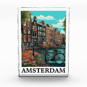 Colourful Vintage Amsterdam Netherlands Canal View Photo Block