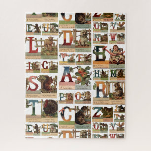 Colourful Vintage Animal Alphabet Collage Jigsaw Puzzle