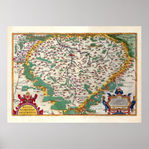 Colourful Vintage Antique Map of Bohemia Poster