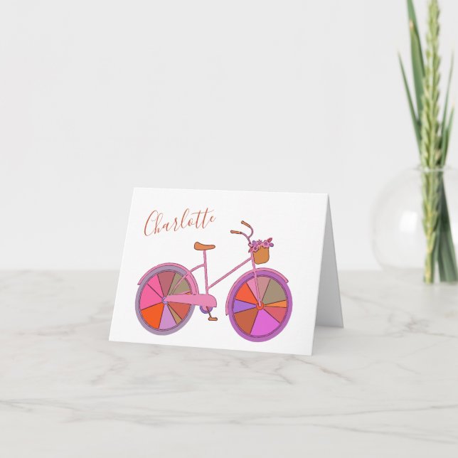 Colourful Vintage Bike with Flowers Personalised Note Card (Front)