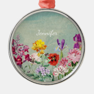 Colourful vintage blooming beautiful wildflowers metal tree decoration