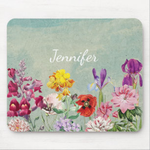 Colourful vintage blooming beautiful wildflowers mouse mat