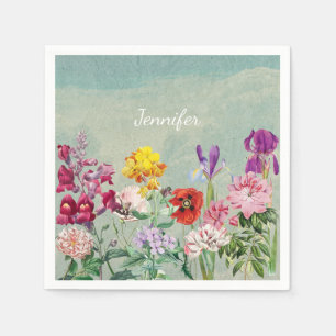 Colourful vintage blooming beautiful wildflowers napkin