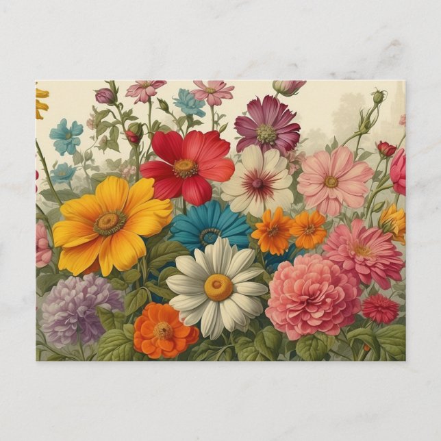Colourful Vintage Blooming Garden Flowers  Postcard (Front)