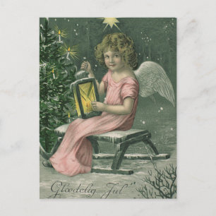 Colourful vintage blue Christmas angel card