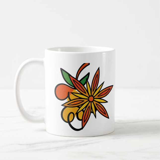 Colourful Vintage Botanical Flower Design Mug (Left)