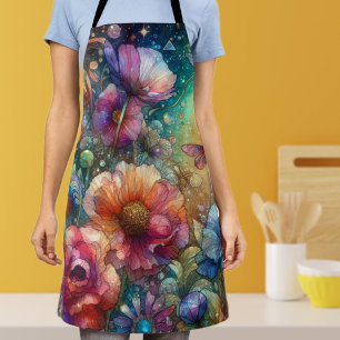 Colourful Vintage Botanical Watercolor Flowers Apron