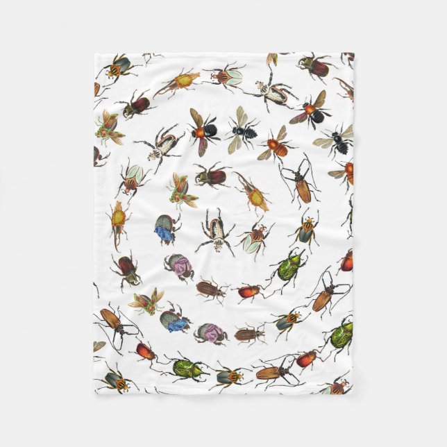 Colourful Vintage Bugs & Beetles Pattern Fleece Blanket (Front)