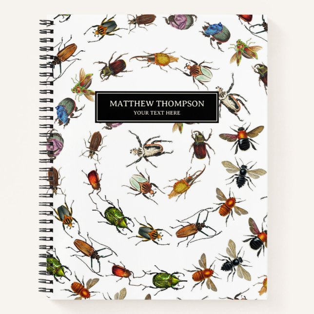Colourful Vintage Bugs & Beetles Pattern Notebook (Front)
