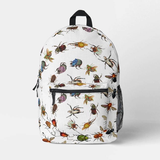 Colourful Vintage Bugs & Beetles Pattern Printed Backpack (Front)