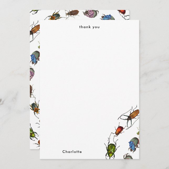 Colourful Vintage Bugs & Beetles Pattern Thank You Card (Front/Back)