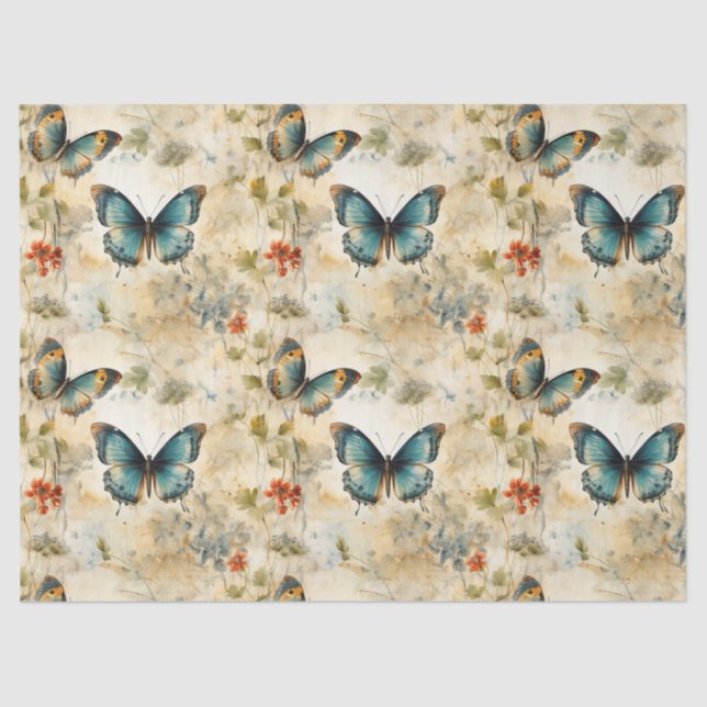 Colourful Vintage Butterflies and Flowers (11) Tissue Paper (Front)