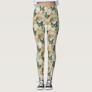 Colourful Vintage Butterflies and Flowers (12) Leggings