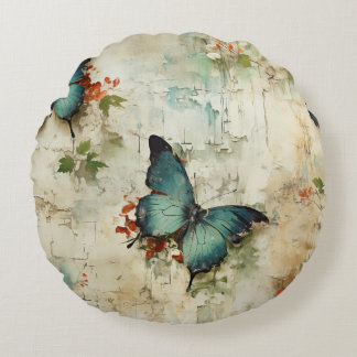 Colourful Vintage Butterflies and Flowers (12) Round Cushion