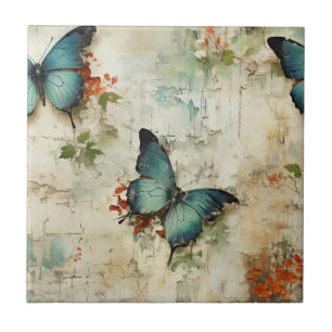 Colourful Vintage Butterflies and Flowers (12) Tile