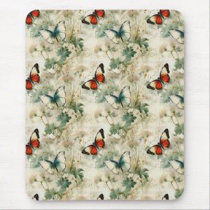 Colourful Vintage Butterflies and Flowers (2) Mouse Mat
