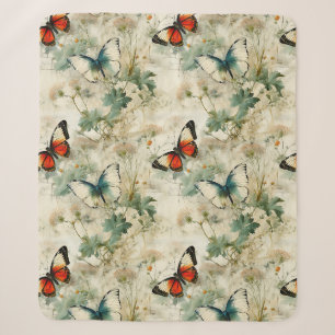 Colourful Vintage Butterflies and Flowers (2) Sherpa Blanket