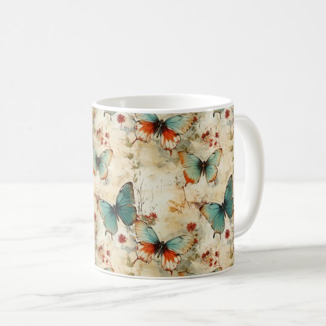 Colourful Vintage Butterflies and Flowers (3) Coffee Mug (Front Right)