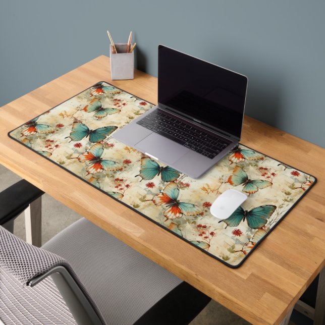Colourful Vintage Butterflies and Flowers (3) Desk Mat (Office 2)