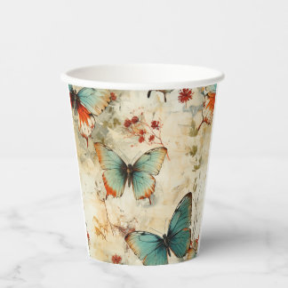 Colourful Vintage Butterflies and Flowers (3) Paper Cups