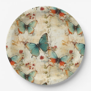 Colourful Vintage Butterflies and Flowers (3) Paper Plate