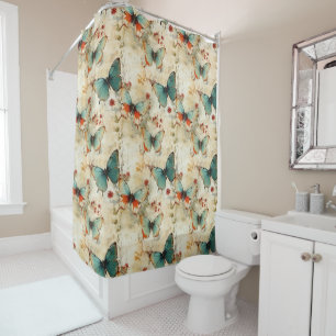 Colourful Vintage Butterflies and Flowers (3) Shower Curtain