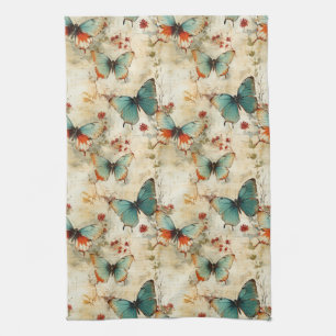 Colourful Vintage Butterflies and Flowers (3) Tea Towel