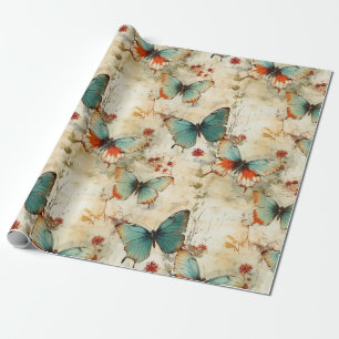 Colourful Vintage Butterflies and Flowers (3) Wrapping Paper