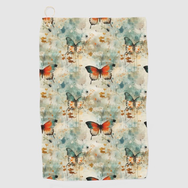 Colourful Vintage Butterflies and Flowers (4) Golf Towel (Front)