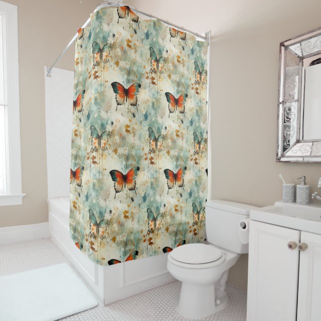 Colourful Vintage Butterflies and Flowers (4) Shower Curtain (In Situ)
