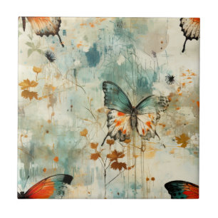 Colourful Vintage Butterflies and Flowers (4) Tile