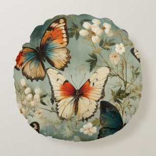 Colourful Vintage Butterflies and Flowers (5) Round Cushion