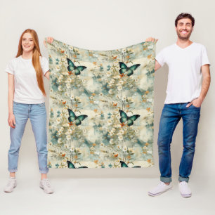 Colourful Vintage Butterflies and Flowers (6) Fleece Blanket